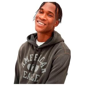 American Eagle 77 Gray Super‎ Soft Fleece Graphic Hoodie Men's M